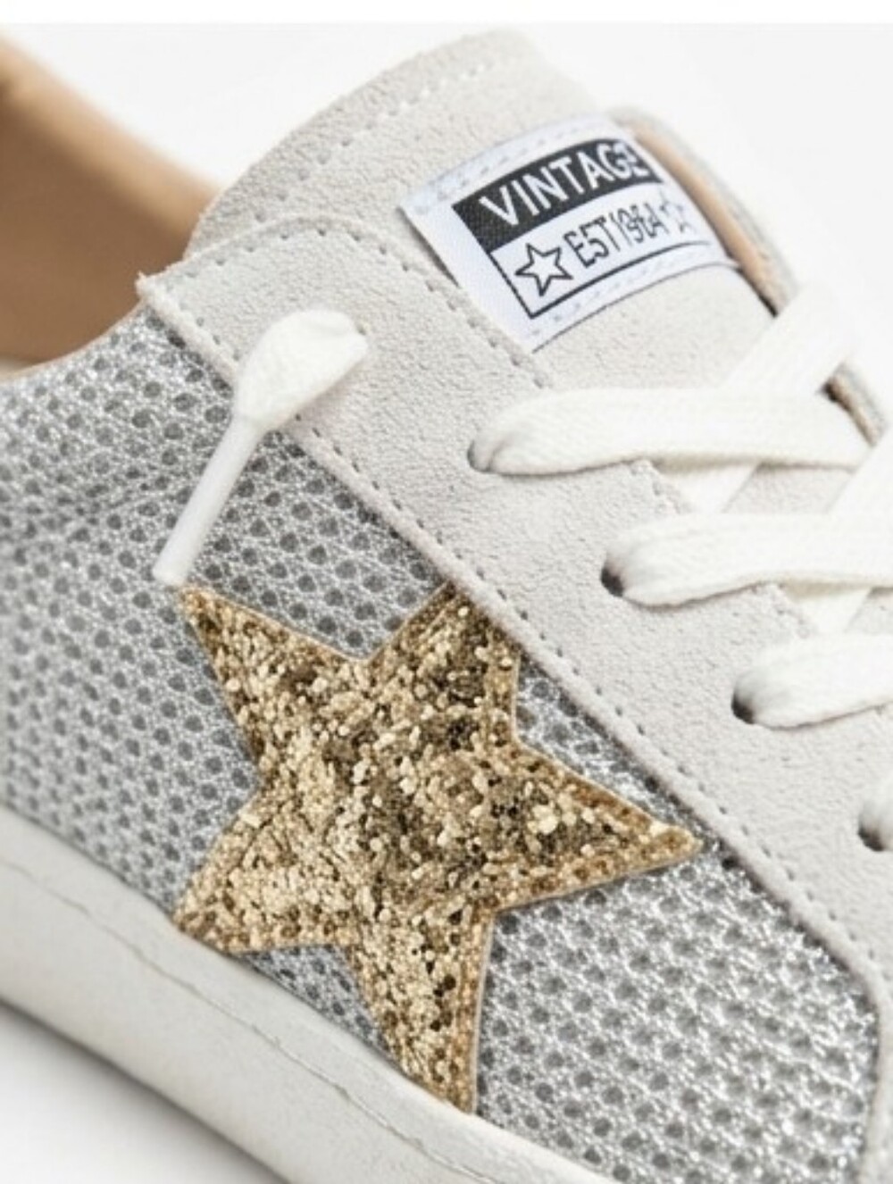 Vintage Havana Carla White Mesh Gold Star Sneakers Size 8 - Picture 2 of 10